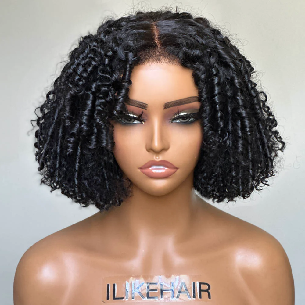 Put on & Go Juicy Coils 5x5 Pre Cut Lace Short Bob With Kinky Edges Wig