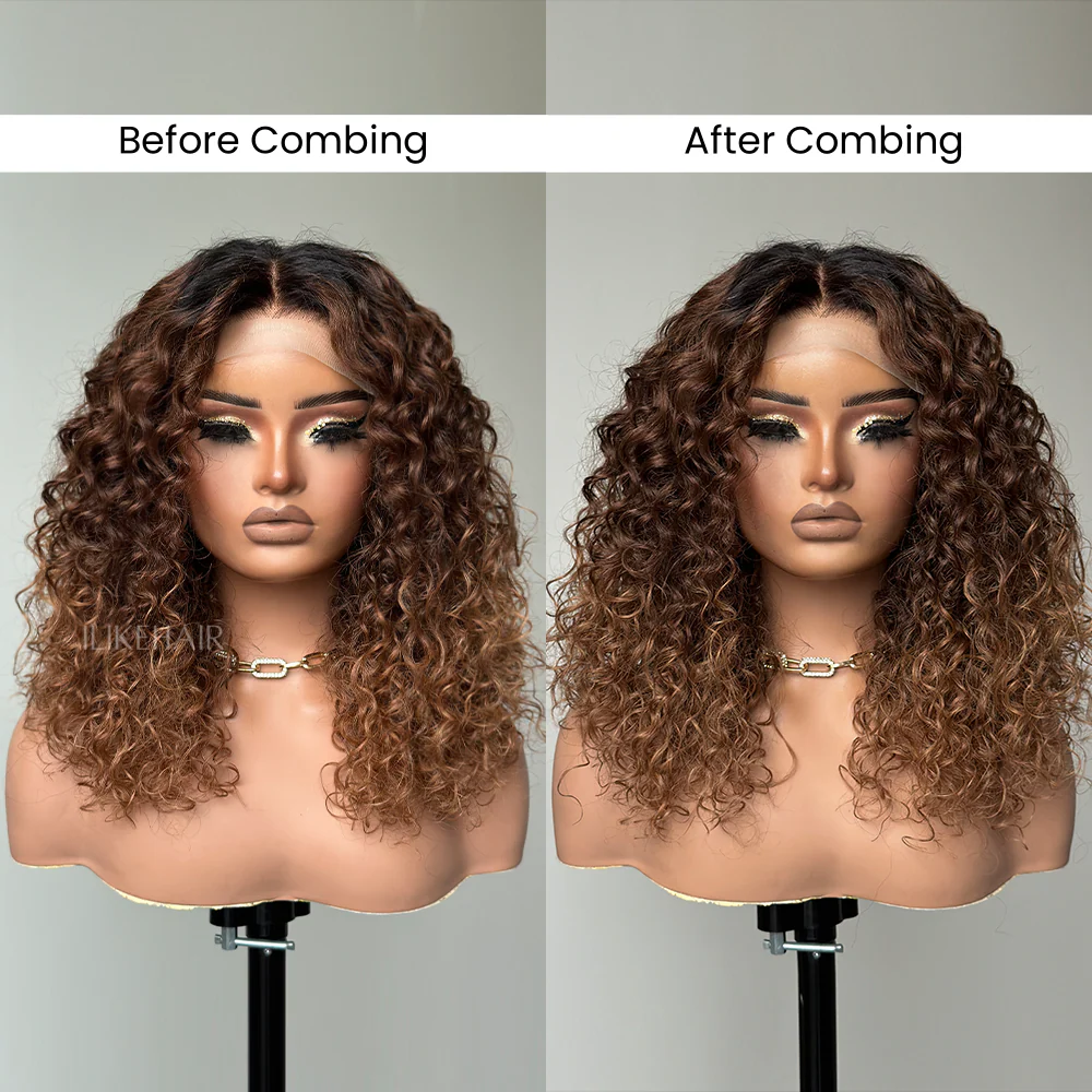 T4/30 Ombre Brown With Black Root Water Wave 6x6 Lace Closure Wig