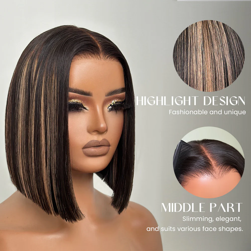 Highlight Adjustable Cap Virgin Hair Bob HD Lace Wig