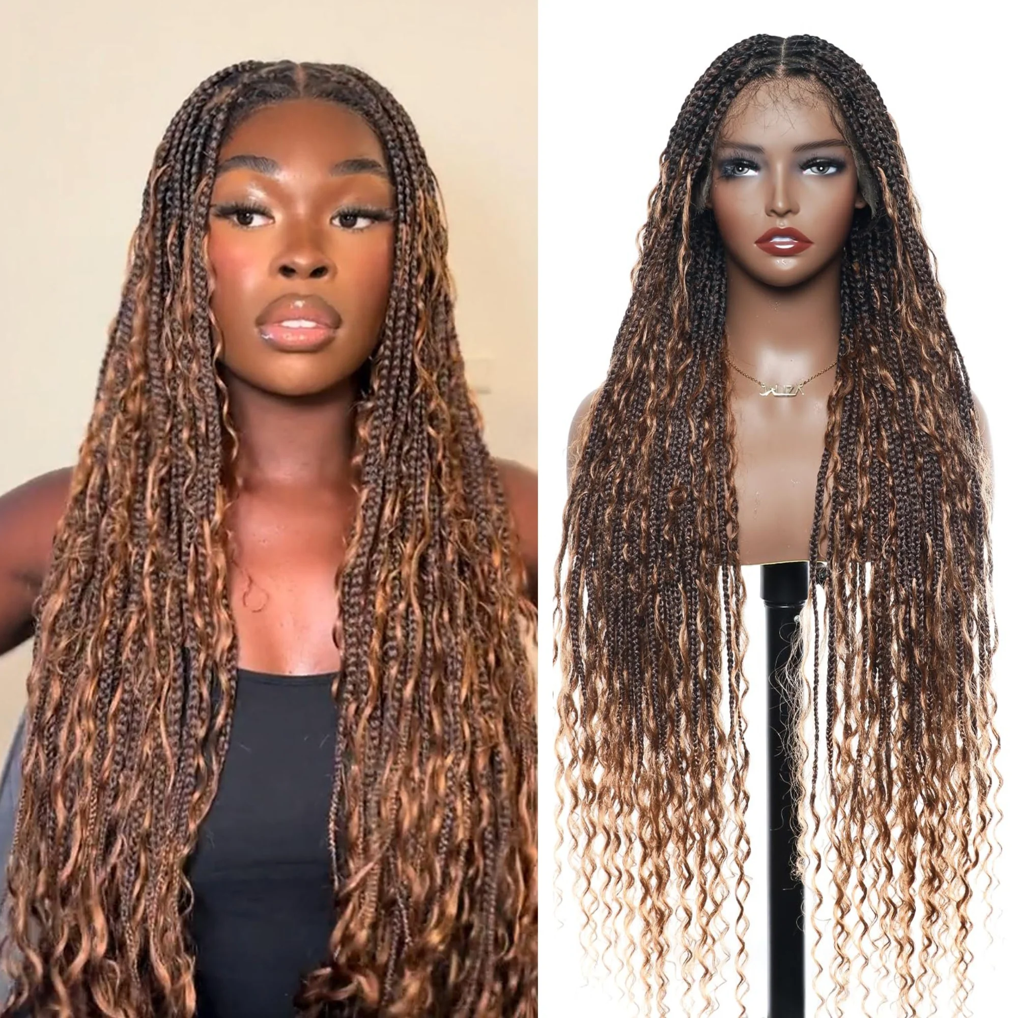 Flexi-fit Full Lace Knotless Bohemian Braided Curls Ombre Brown Invisi Drawstring Wig