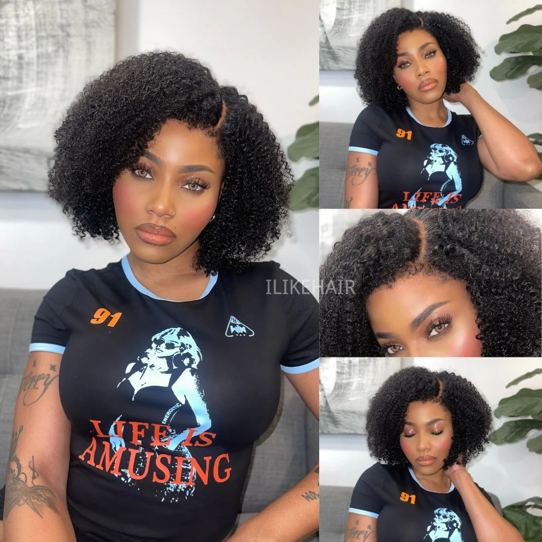 Volume Jerry Curly Wig 5x5 Lace Bob With Kinky Edges