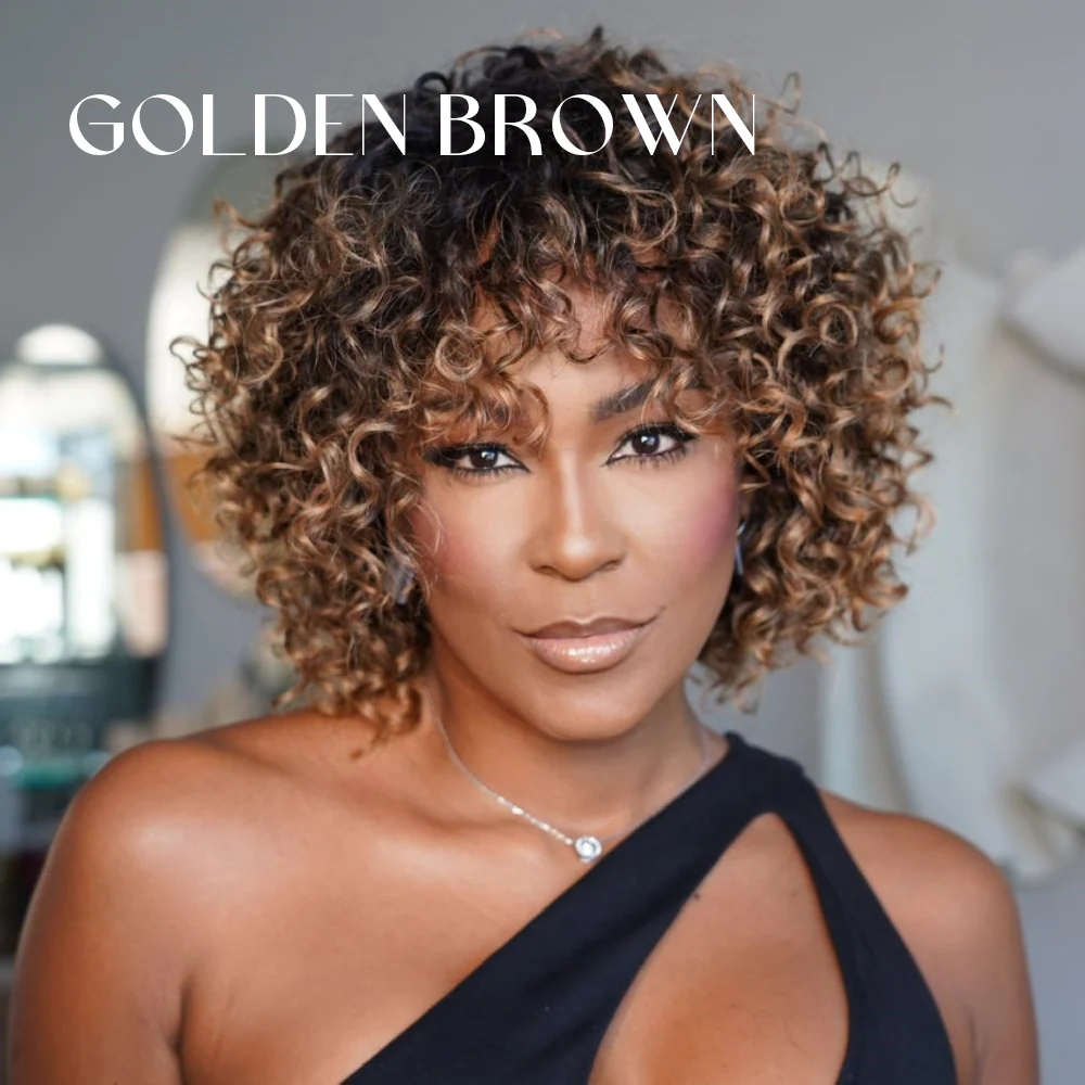 Chic Ombre Mix Color Short Cut Curly Put On & Go Wig 100% Human Hair