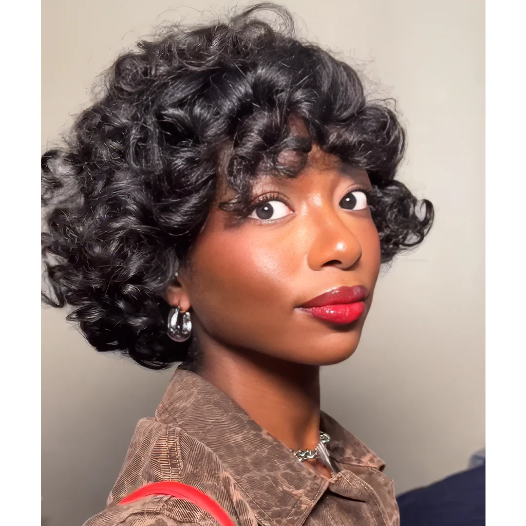 Put On ��� Go Short Bouncy Loose Curly Pixie Cut Glueless Wig With Bangs