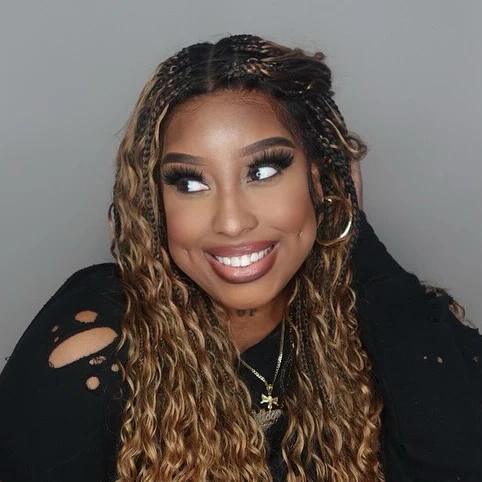 Boho Knotless Braided with Ombre Brown & Honey Blonde French Curls Invisi Drawstring Wig