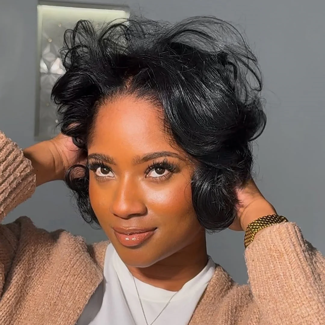 Natural Bouncy Loose Wave Short Bob Human Hair Wig