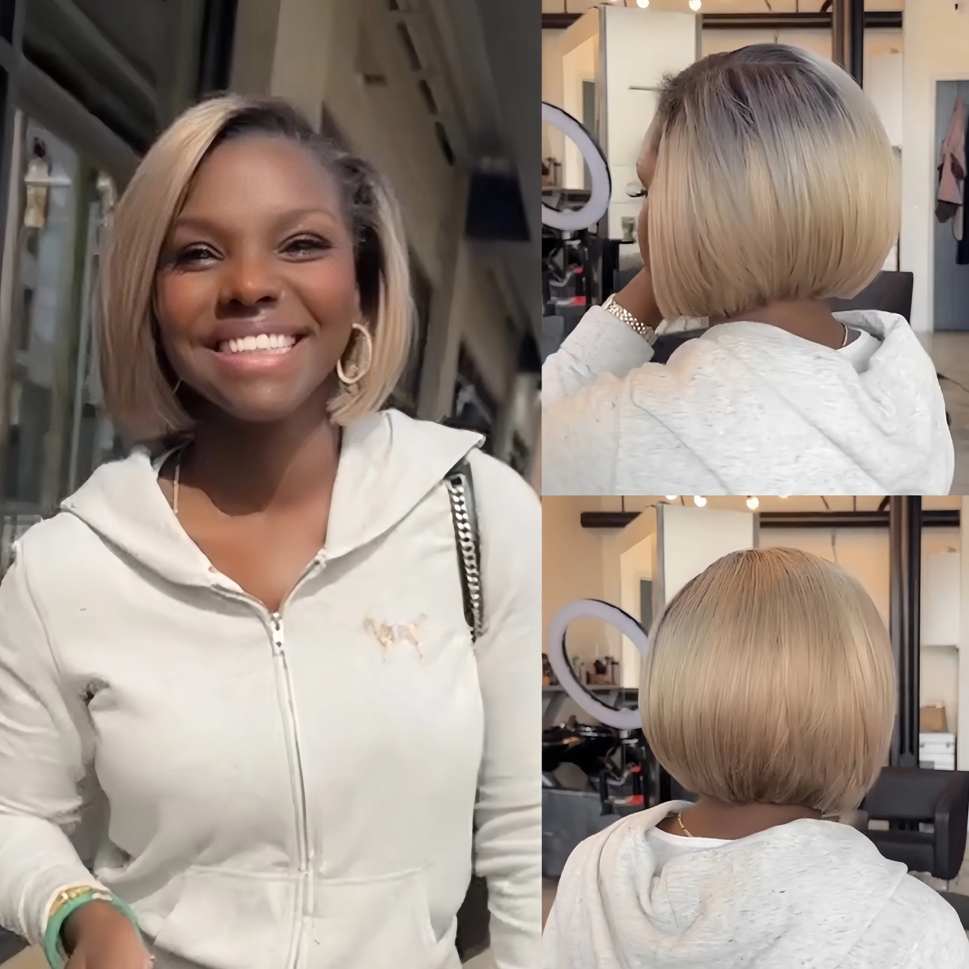 Ombre Ash blonde Side part Realistic Natural 13x4 Lace Frontal bob wig