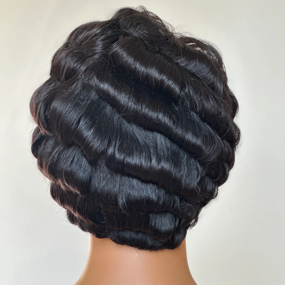 Short Pixie Cut Finger Wave Human Hair 13x4 Lace Front Wig