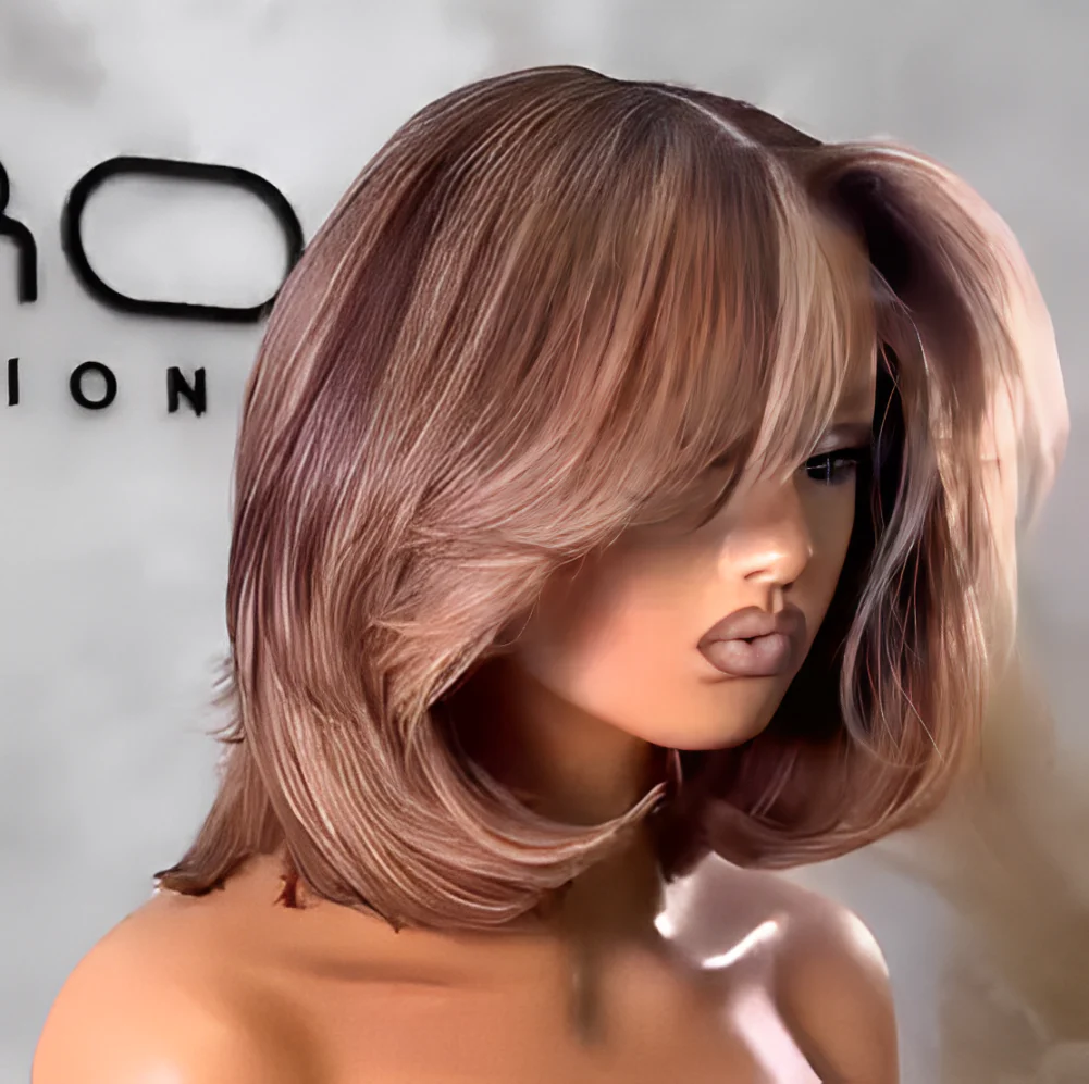 613 Blonde Highlight With Brown Layered Wave Bob Lace Wig