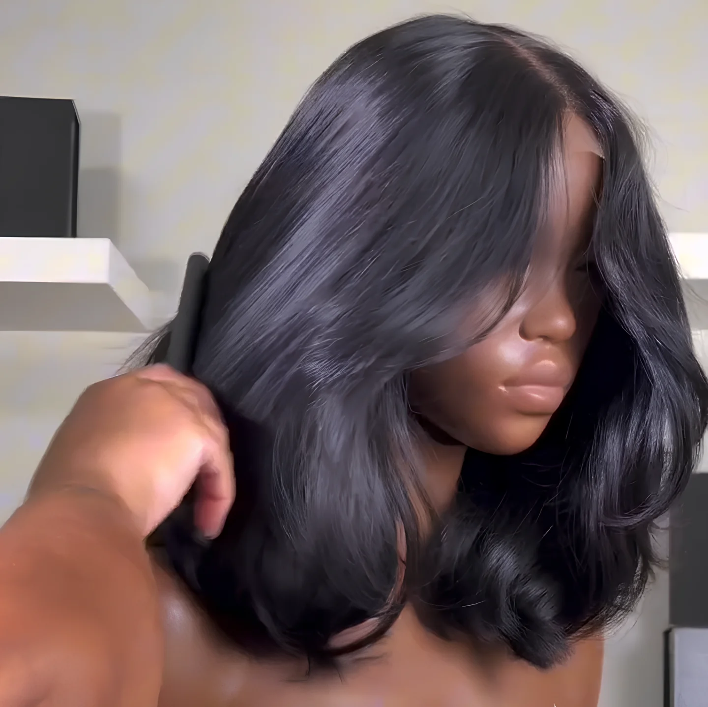 Natural Black Layered Cut Wave 5x5 Lace Closure Wig