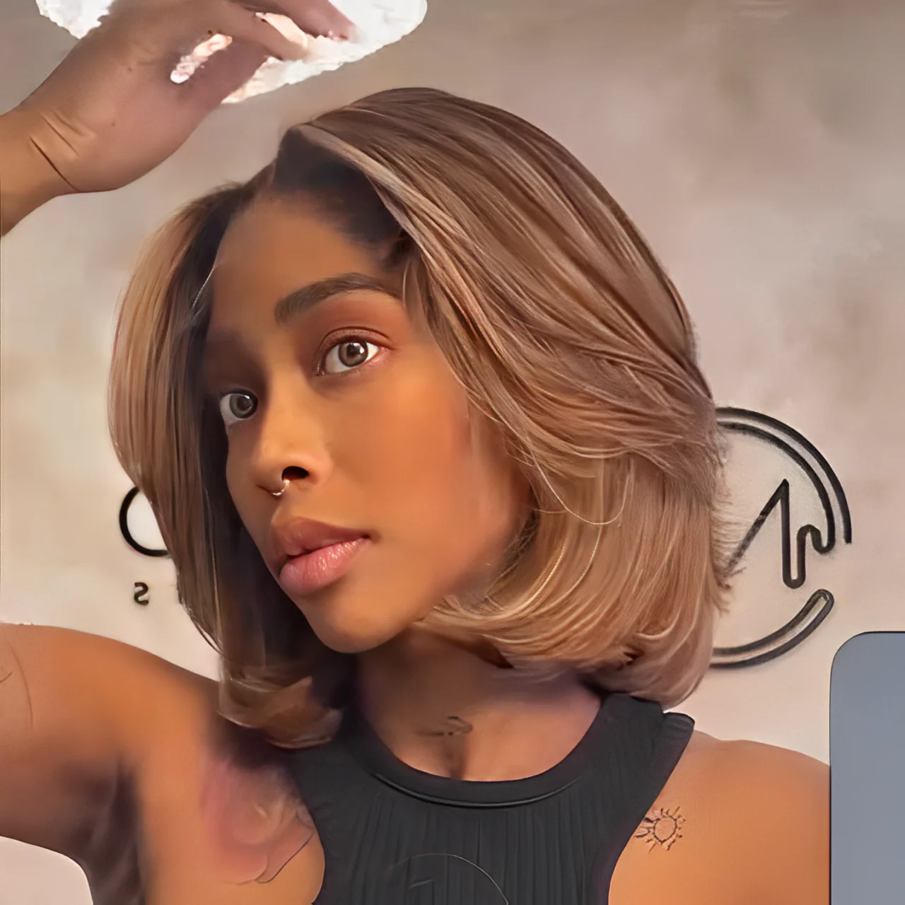 613 Blonde Highlight With Brown Layered Wave Bob Lace Wig