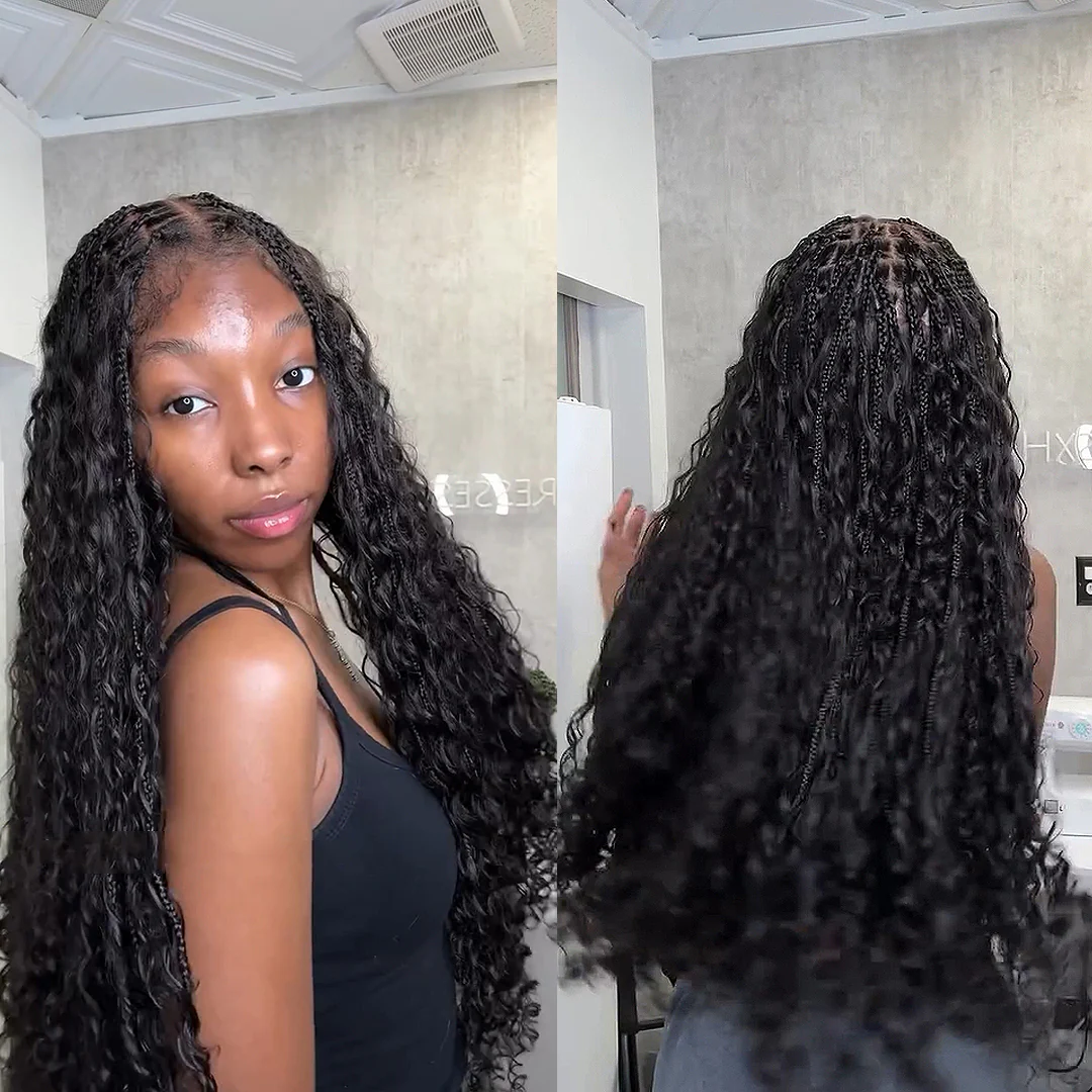 Tangleless Full Lace Bohemian Braided Curls Invisi Drawstring Wig With 4c Hybrid Hairline