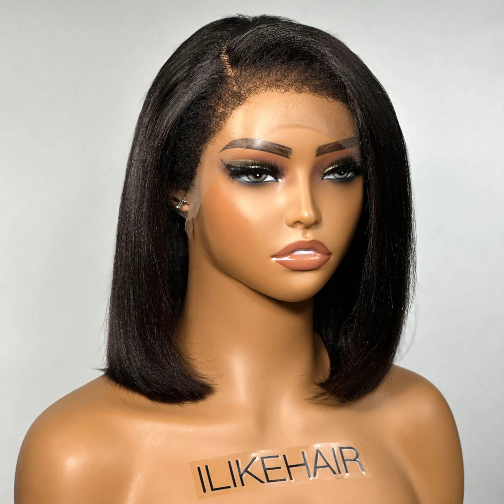 Natural Yaki Texture Blowout Bob 13X4 HD Lace Front With Kinky Edges Wig