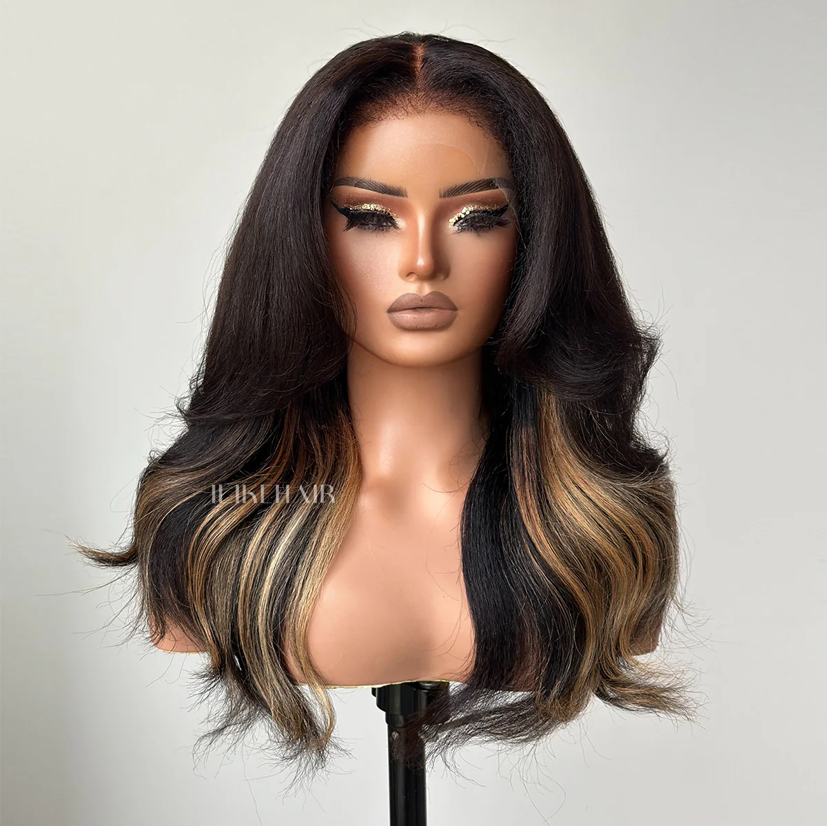 Blonde Highlight Layered Wavy With Kinky Edges Wig