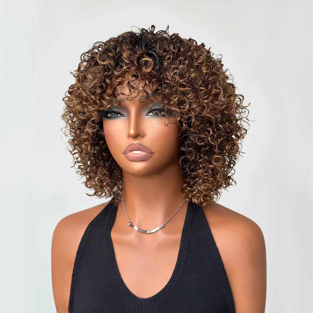 Put On & Go Ombre Golden Curly Bob With Bangs