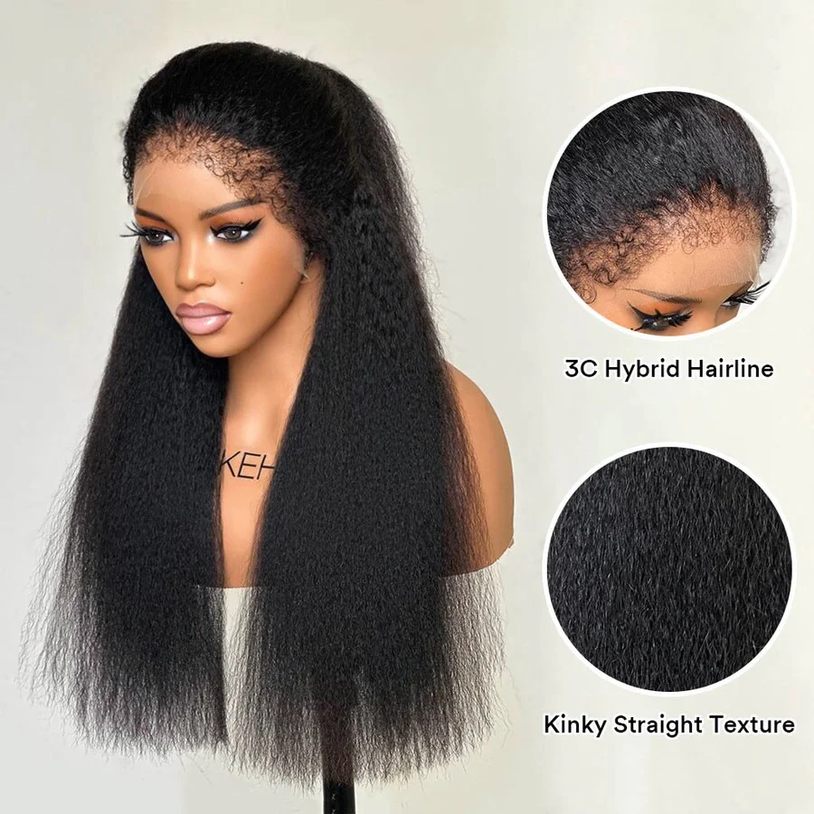 Kinky Straight 13x4 HD Lace Front With 3C Hybrid Hairline Wig