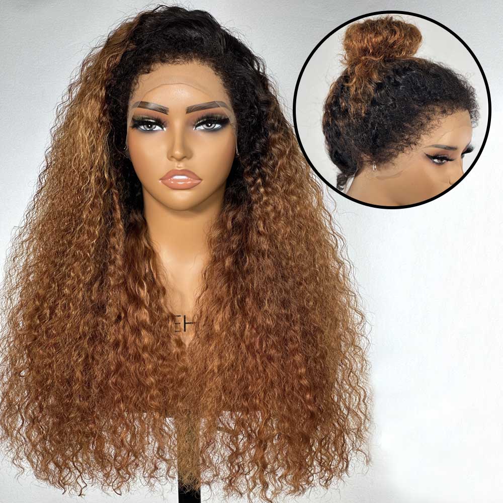 Ombre  Brown Front & Back Curly Edges 13x4 Lace Frontal Curly Wig