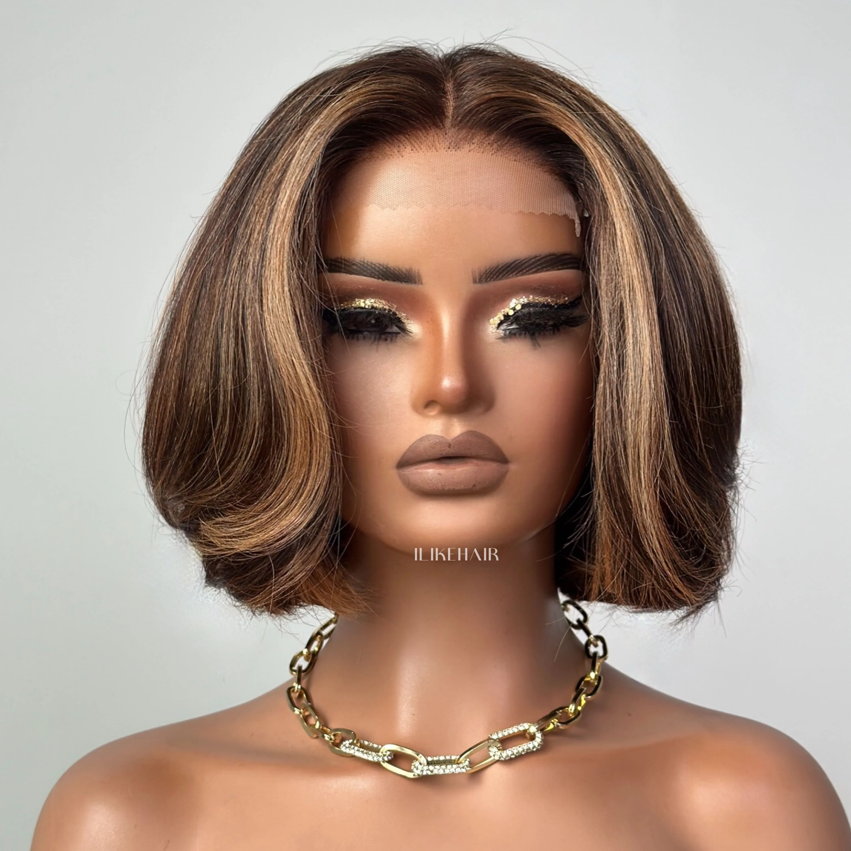 P4/27 Highlights Blowout Wavy Short Bob 5x5 Lace Closure Wig