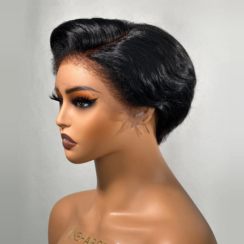Short Pixie Cut Layered Lace Frontal With Kinky Edges Wig