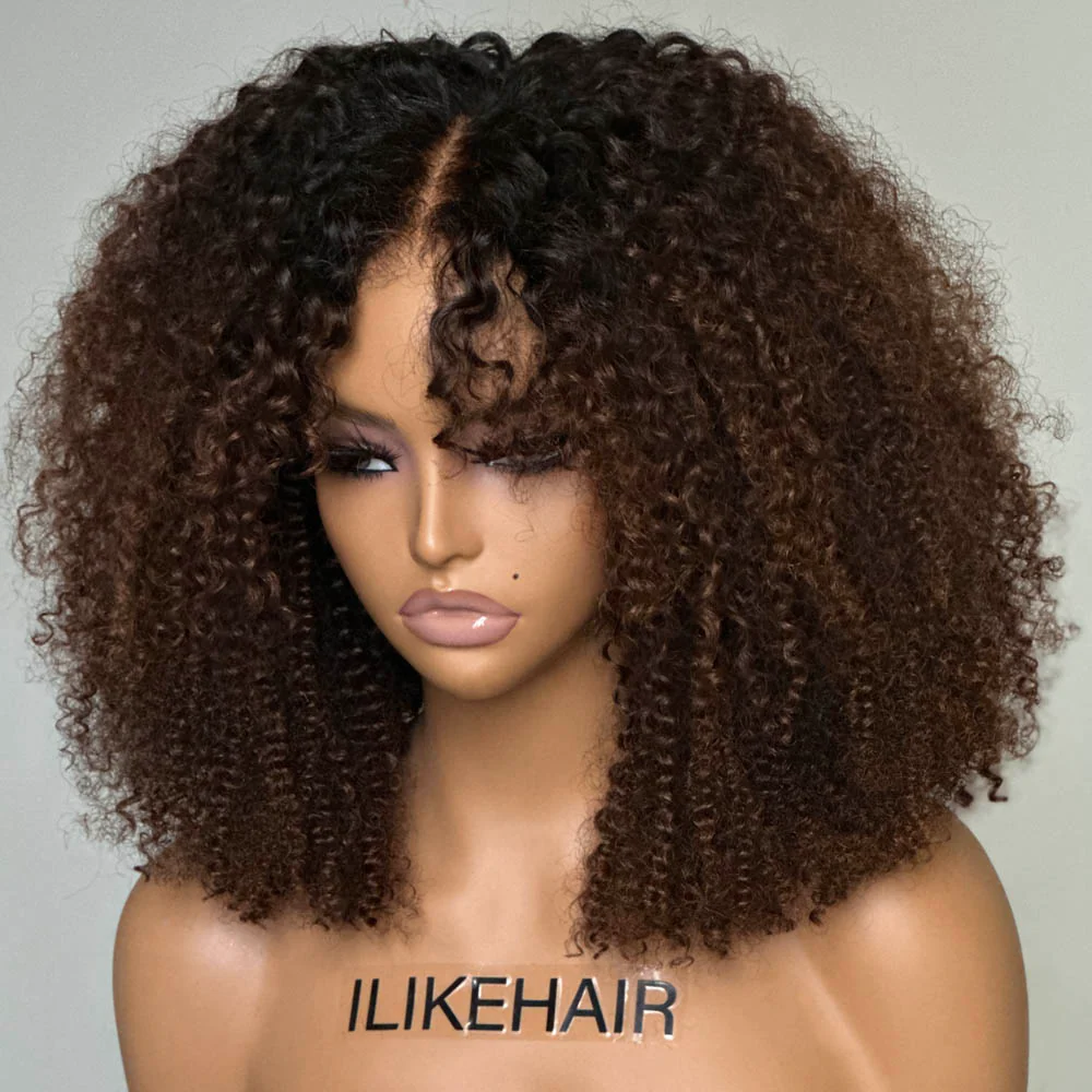 Put on & Go Ombre Brown Jerry Curly Bob Lace Closure Wig