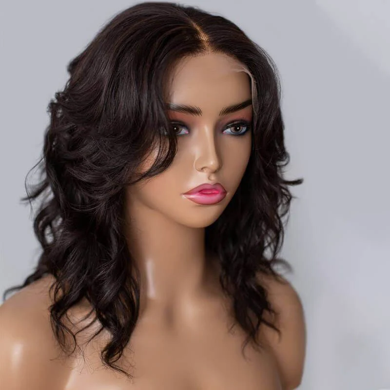 Designer Layered Short Wavy Human Hair 13x4 Lace Front Wig