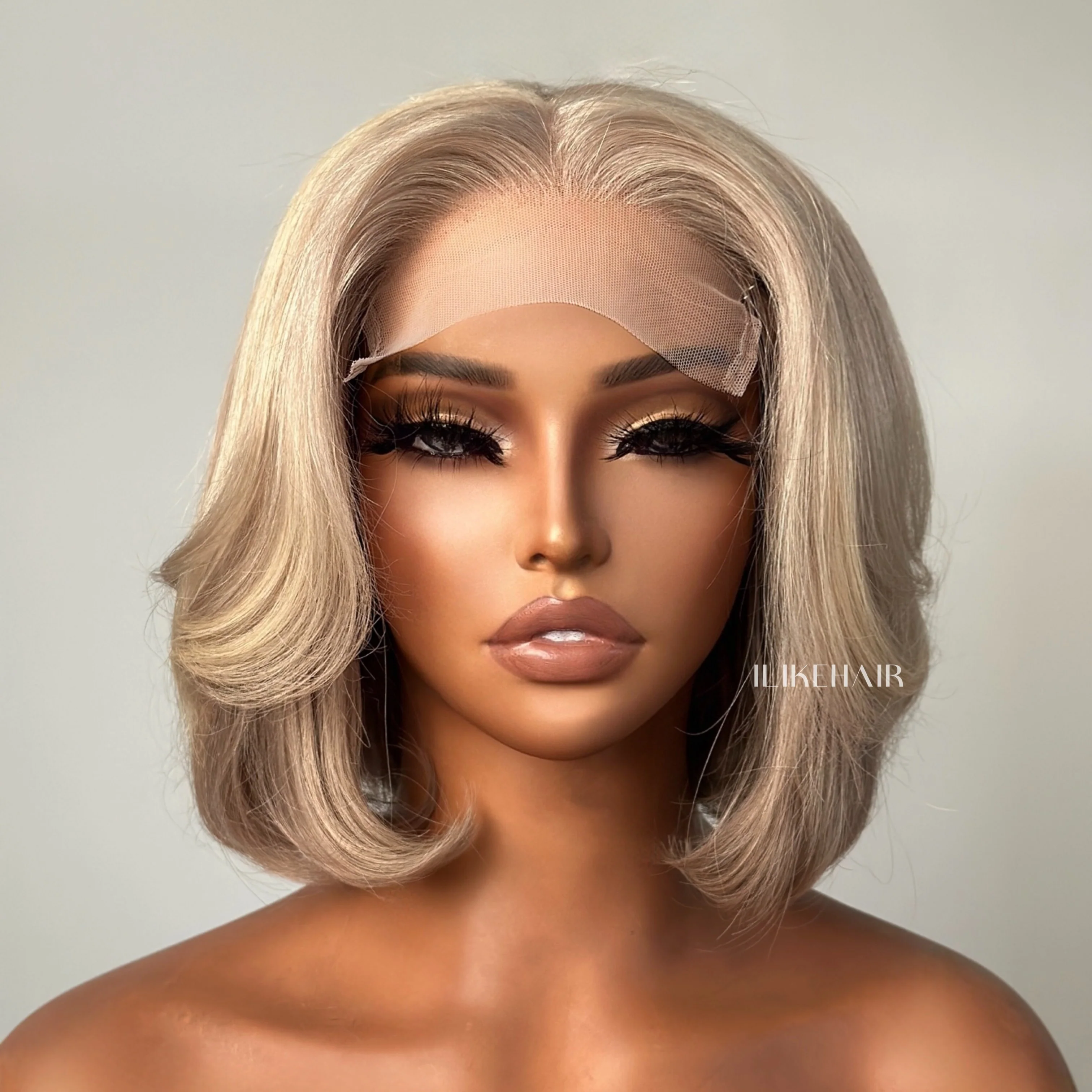 Ash Blonde Highlights Layered Bob Human Hair Lace Closure Wig