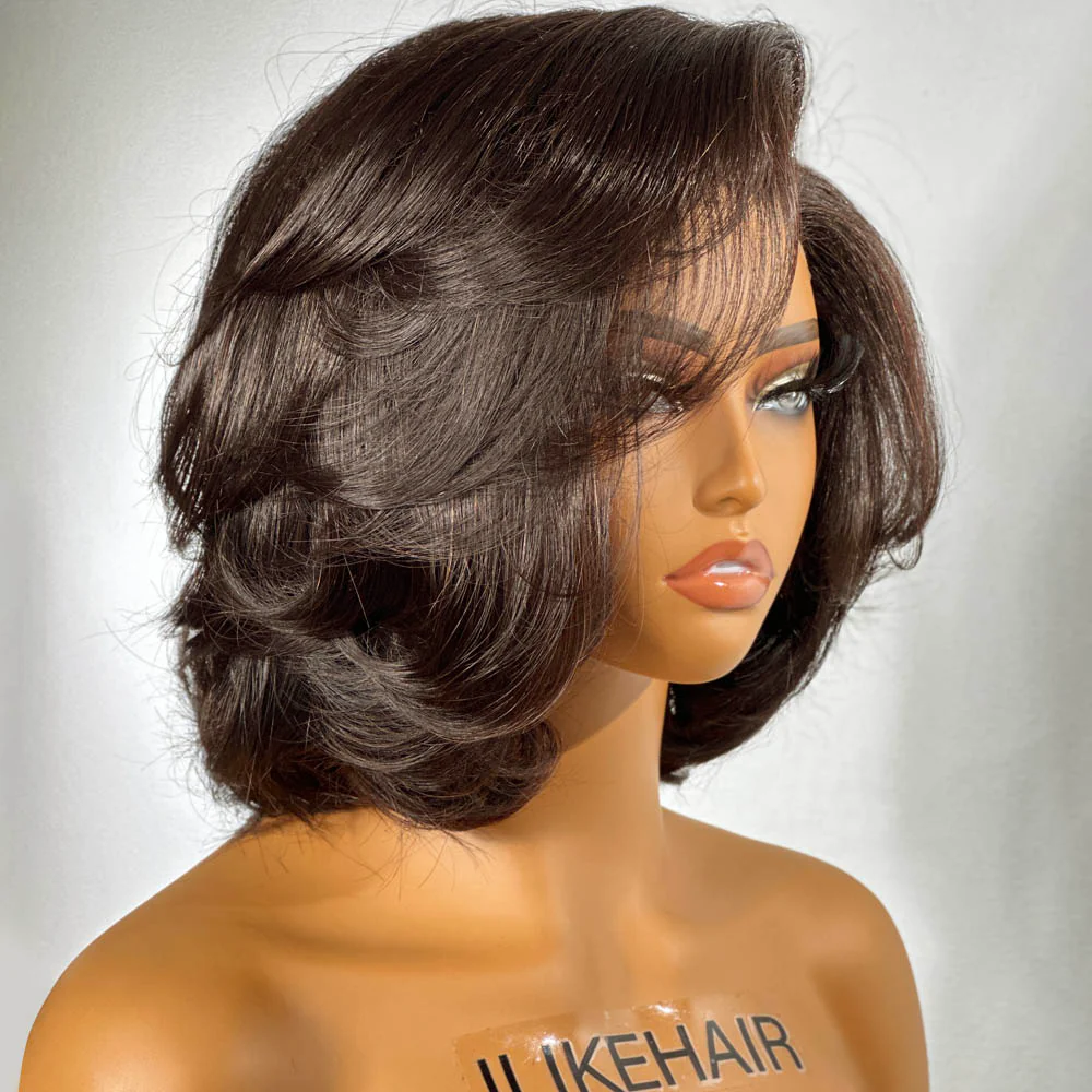 Layered Bob Short Wavy Lace  Wig Human Hair