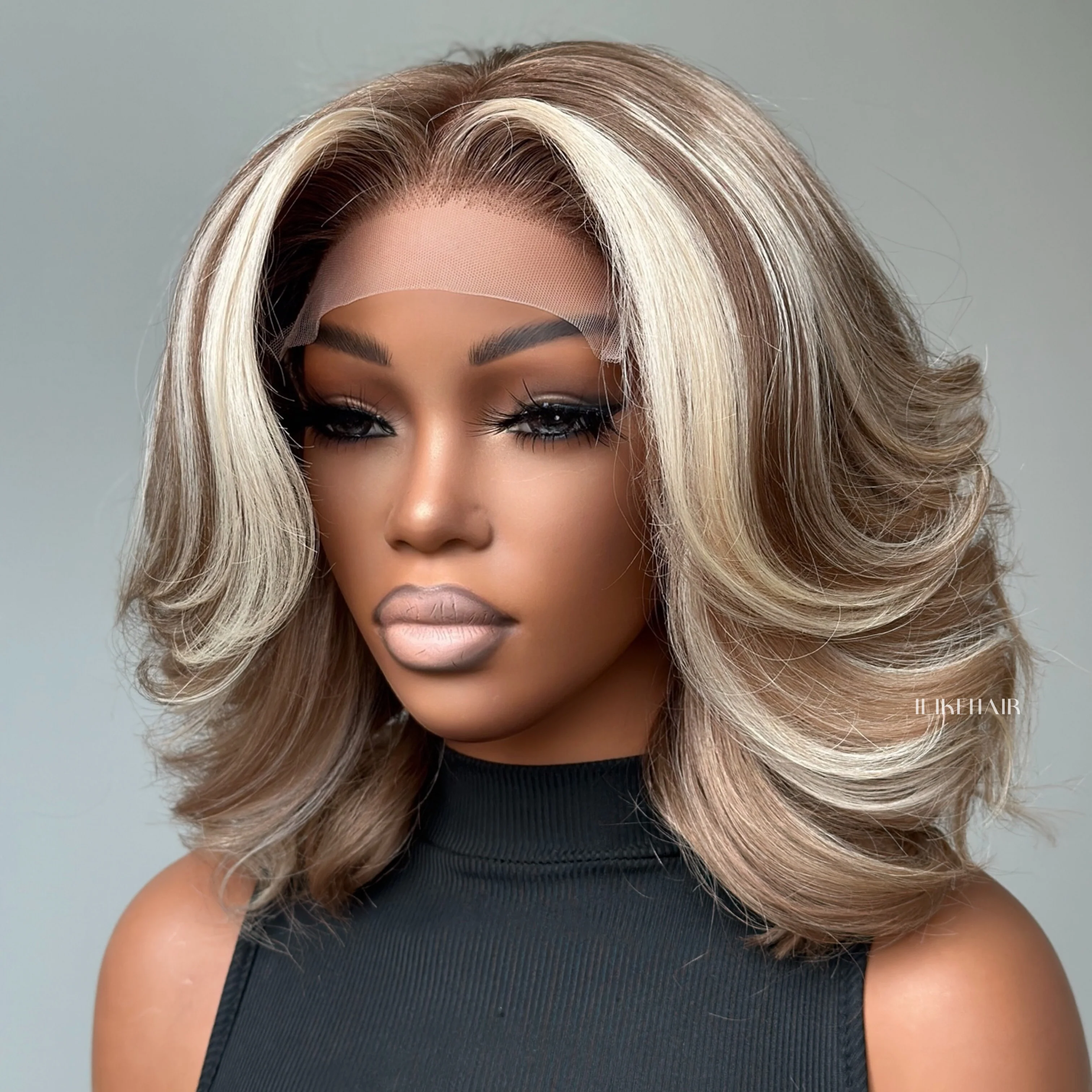 Ombre 613 Blonde With Brown Highlights Layered Wavy Bob Lace Closure Wig