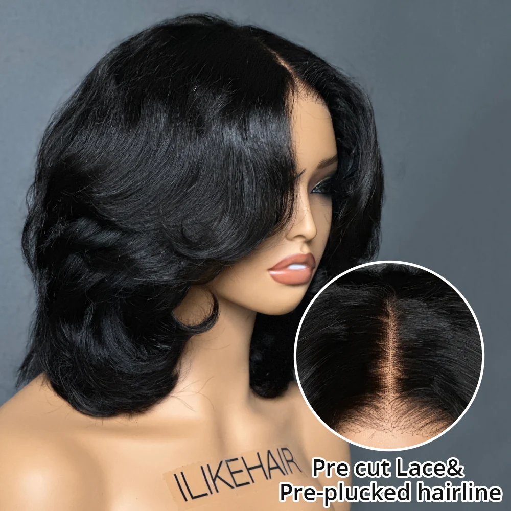 Put on & Go Layered Wavy Bob  Pre Cut Lace Closure Wig