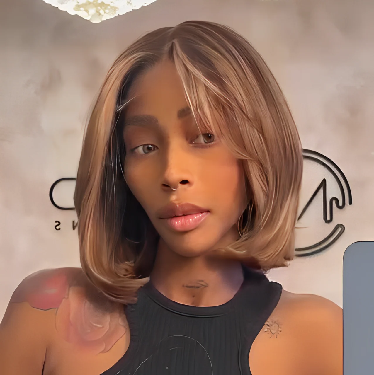 613 Blonde Highlight With Brown Layered Wave Bob Lace Wig