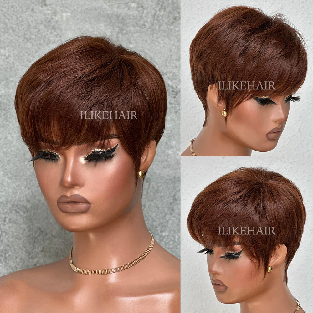 Put on & Go Layered Short Pixie Cut Human Hair Wig With Bang