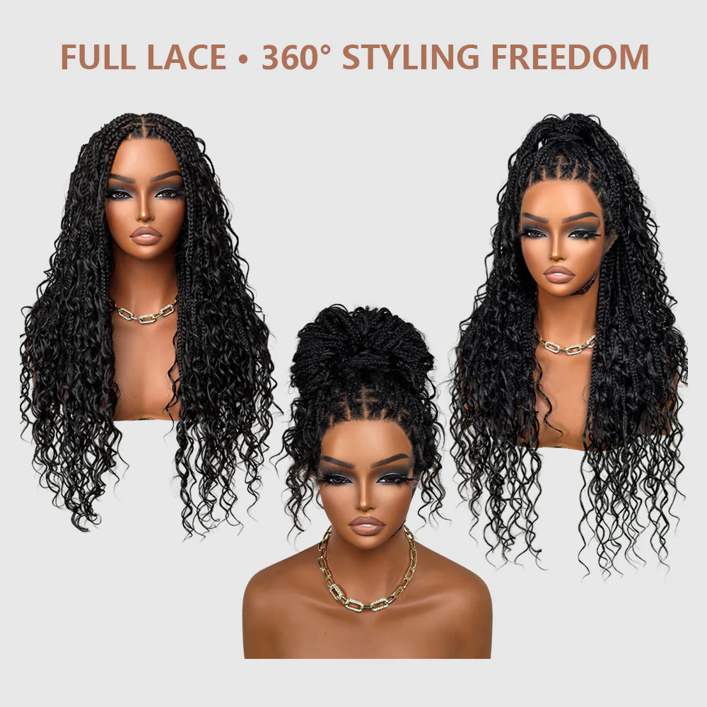 Honey Brown Flexi-fit Full Lace Boho Braided Short Wig With Invisi Drawstring