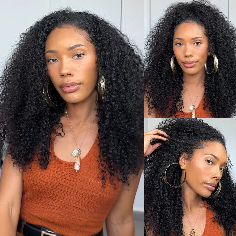 Kinky Curly Flexible Fit Half Wig With Drawstring Natural Hairline Beginner Friendly