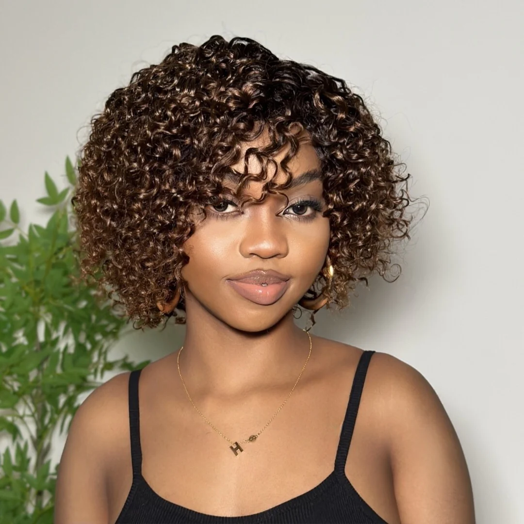 Natural & Effortless Ombre Brown Short Pixie Curly Wig