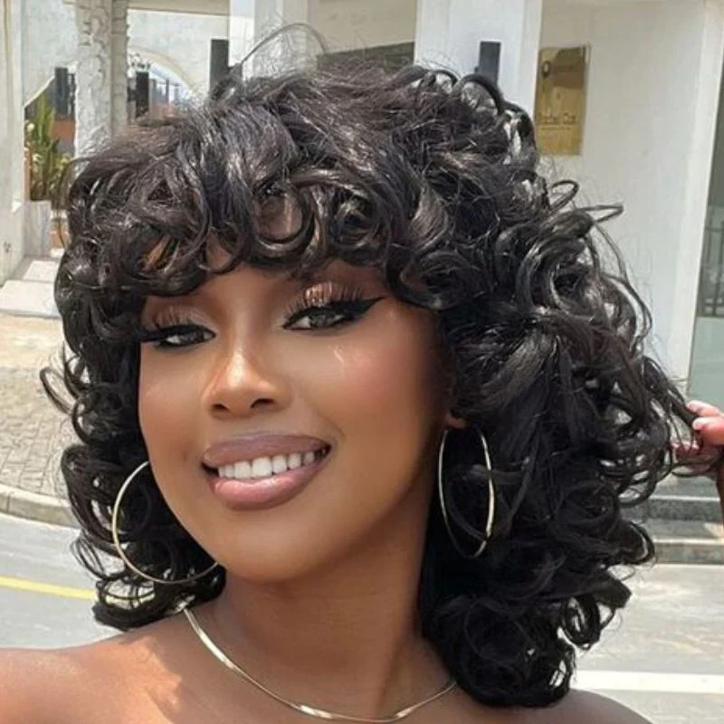 Short Bouncy Curly With Bang Bob Wig