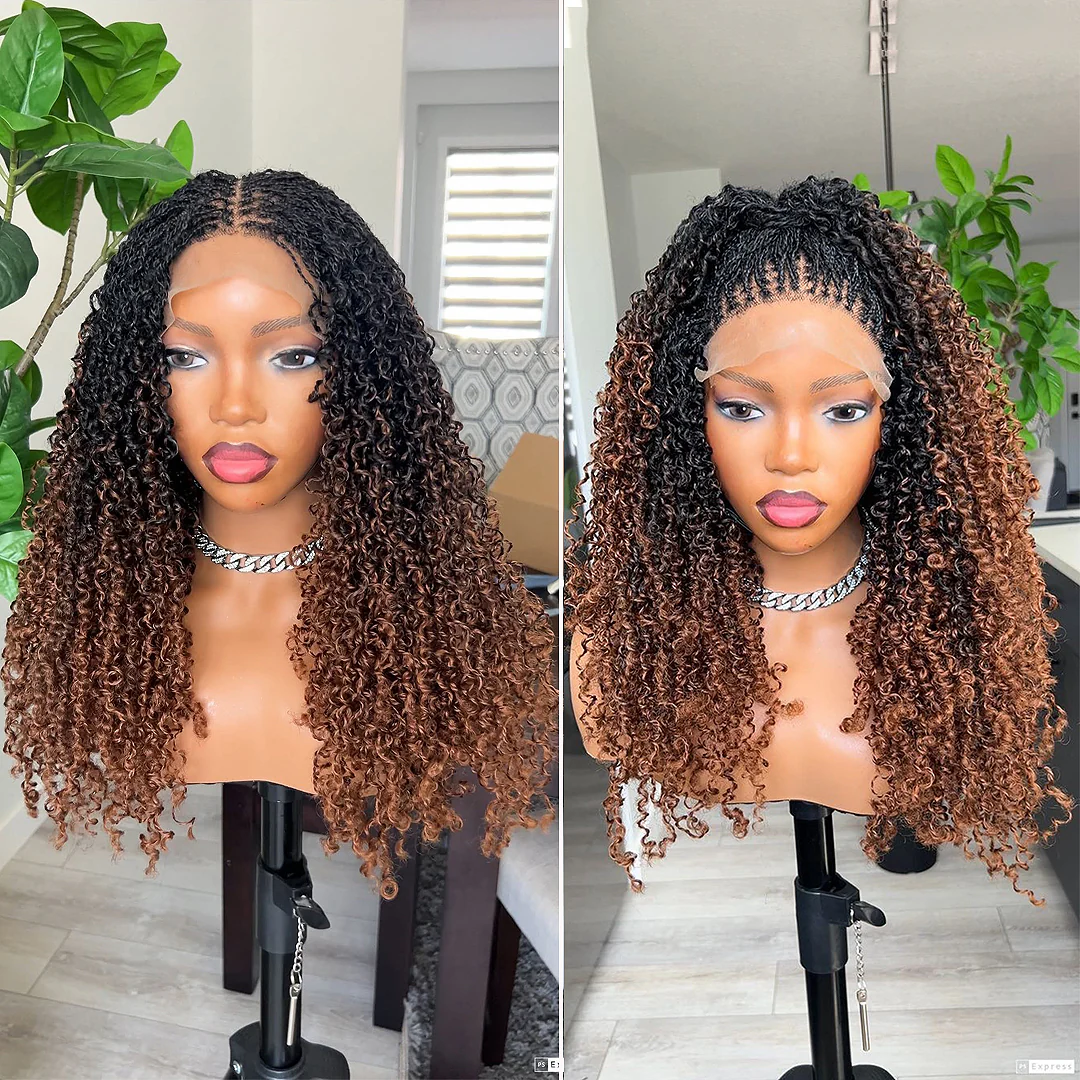 Ombre Brown Full Lace Knotless Yanky Twists Crochet Braids Invisi Drawstring Wig