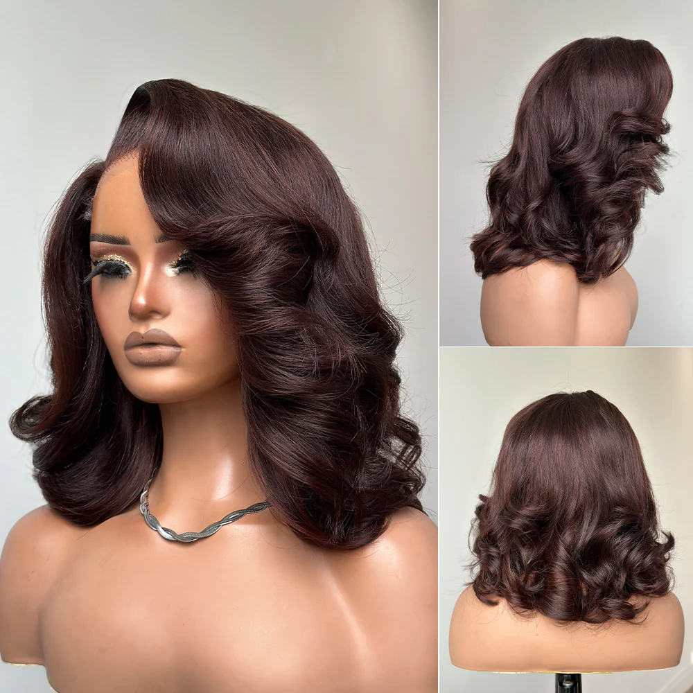 Dark Brown Layered Cut 5x5 Lace Body Wave Bob
