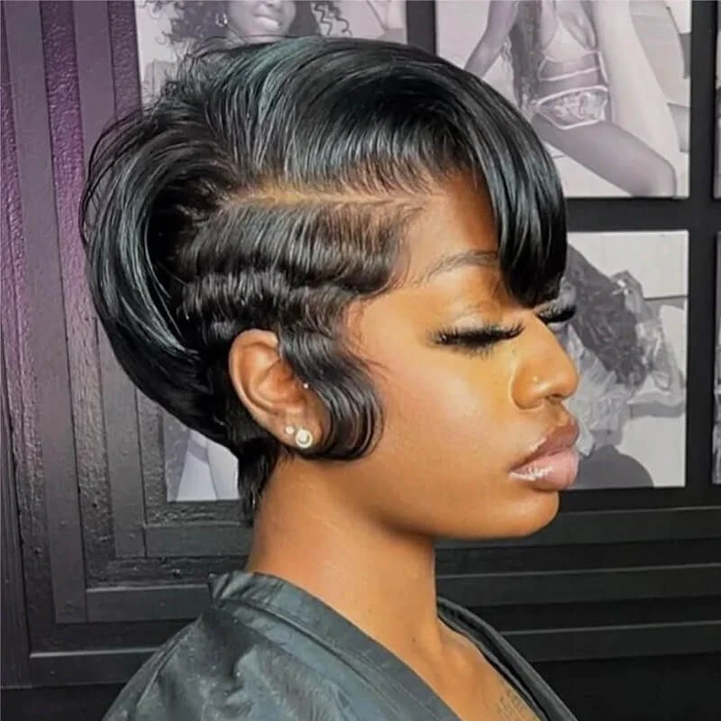 Natural Realistic Full Lace Glueless Side Parted Pixie Wig