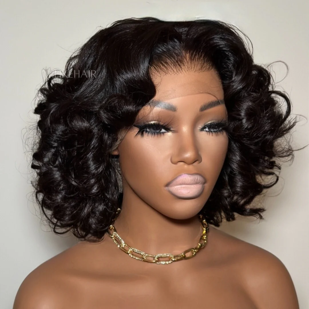 Natural Bouncy Loose Wave Short Bob Human Hair Wig