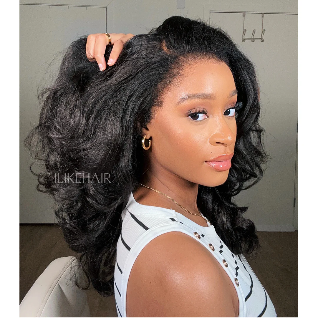 Side Part Wavy With Kinky Edges 13x4 Lace Front Wig