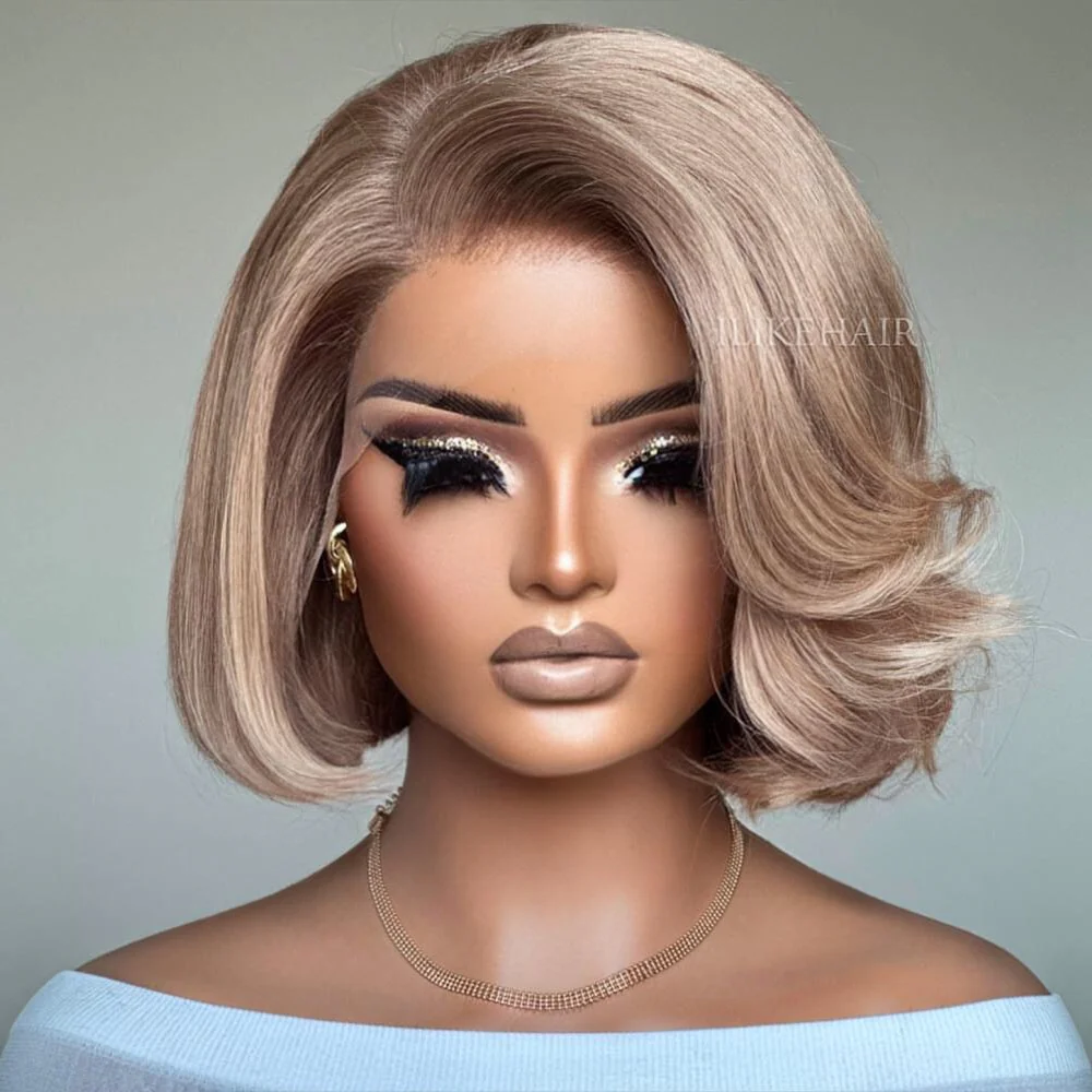 Ash Blonde Side Part Layered Bob 13x4 Lace Front Wig