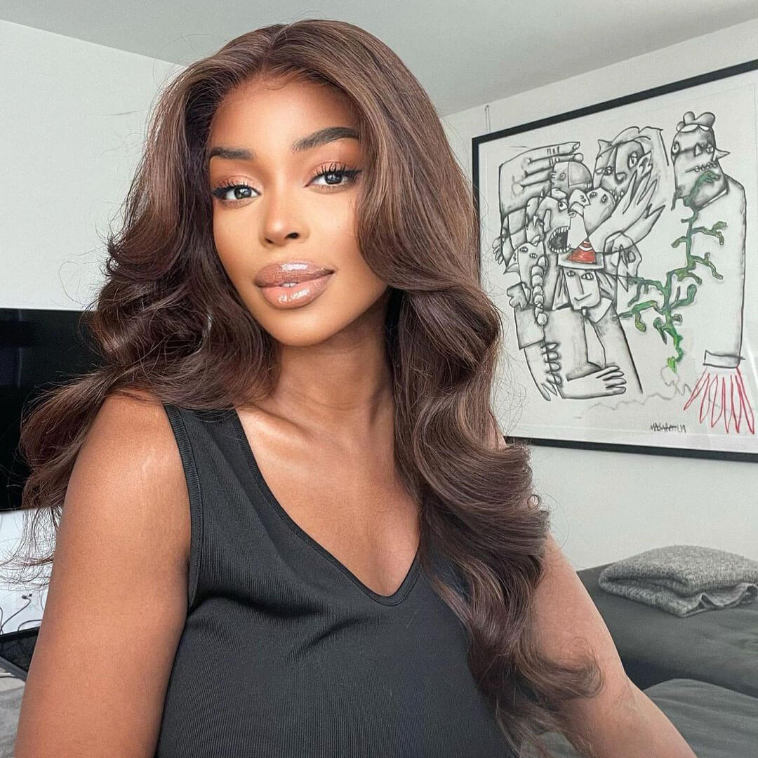 Camel Brown Layered Cut With Curtain Bang Quick Weave Lace Wig