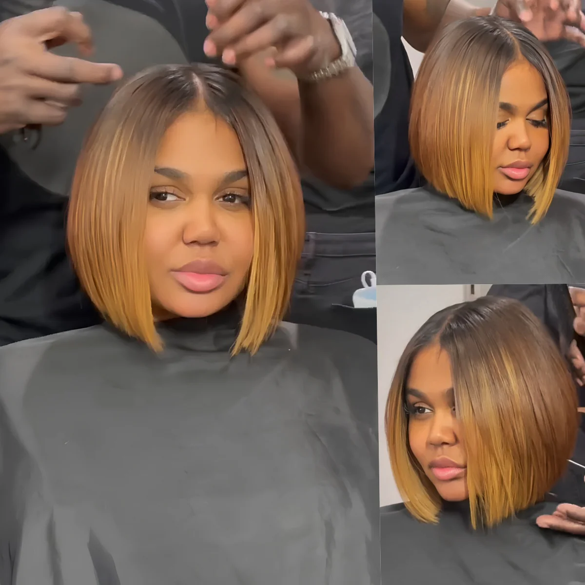 Ombre Honey Blonde With Brown Bob 5x5 Lace Wig