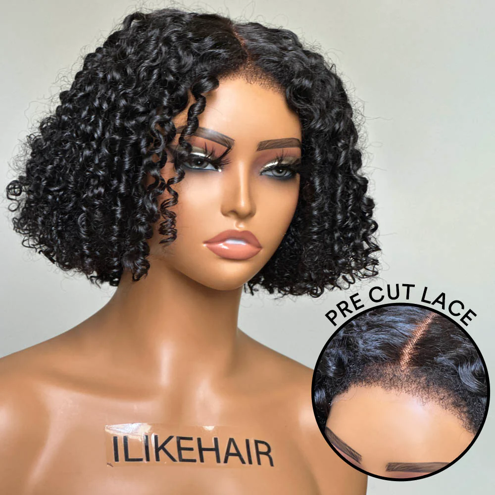Put on & Go Juicy Coils 5x5 Pre Cut Lace Short Bob With Kinky Edges Wig