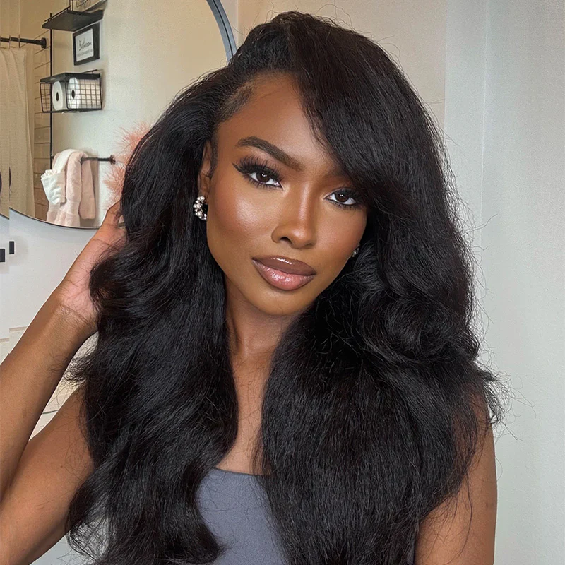 Natural Kinky Straight Glueless HD Lace Closure Half Wig