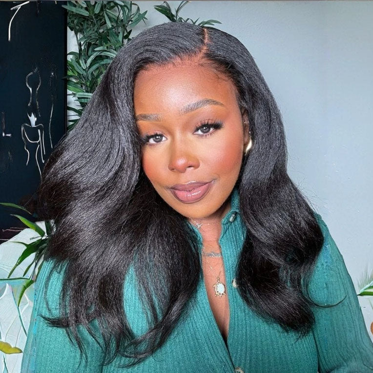 Kinky Straight Side Part Glueless Invisible Lace Front Wigs