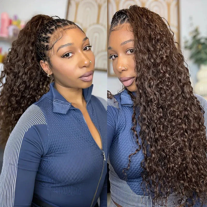 Ombre Brown Full Lace Knotless Boho Curls Braided Invisi Drawstring Wig