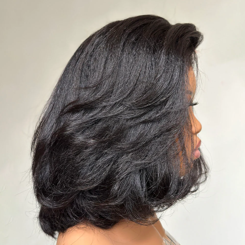 Put on & Go Side Part Short Layered Bob With Kinky Edges Wig