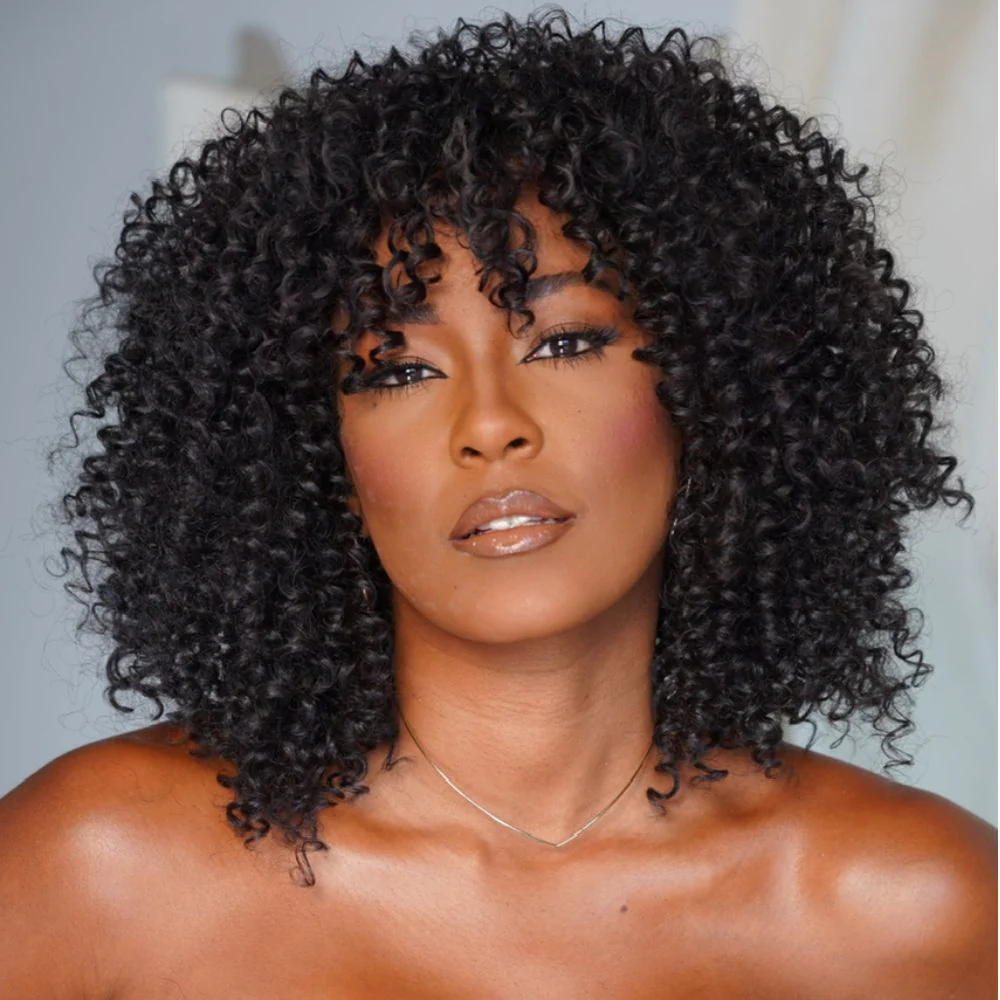 Put on & Go Trendy Curly Glueless Bob Wig With Bang