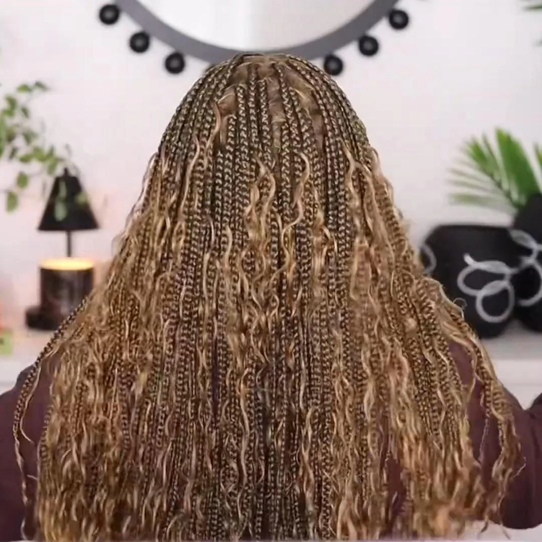 Tangleless Full Lace Bohemian Braided Curls Ombre Blonde Invisi Drawstring Wig