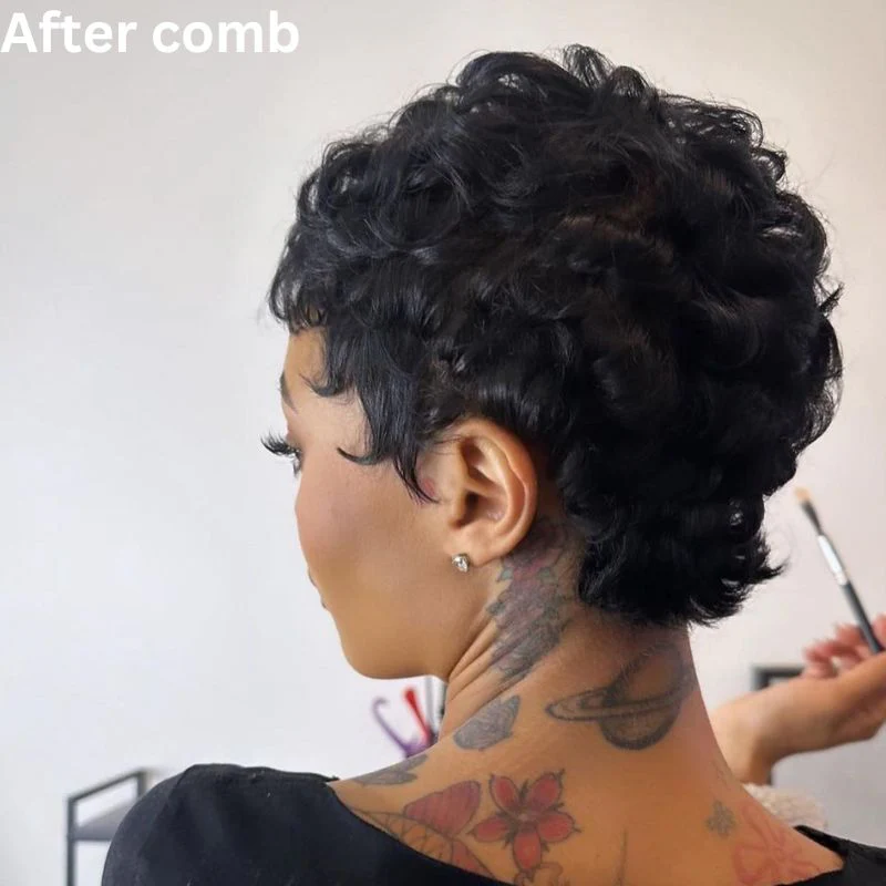 Short Pixie Cut Finger Wave Human Hair 13x4 Lace Front Wig